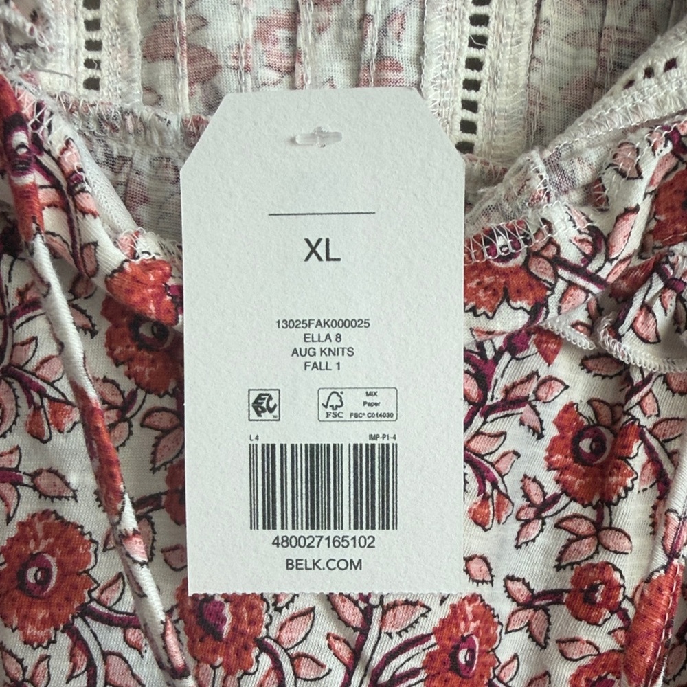 Wonderly Cream Blouse with Red Floral Print and Tassel Tie - Picture 4 of 4